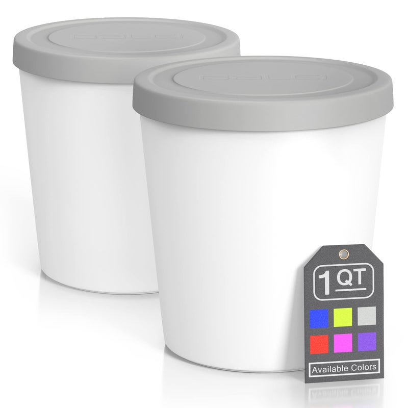 BALCI - Premium Ice Cream Containers (2 Pack - 1 Quart Each) Perfect Freezer Storage Tubs with Lids for Ice Cream, Sorbet and Gelato! - Grey - Image 1